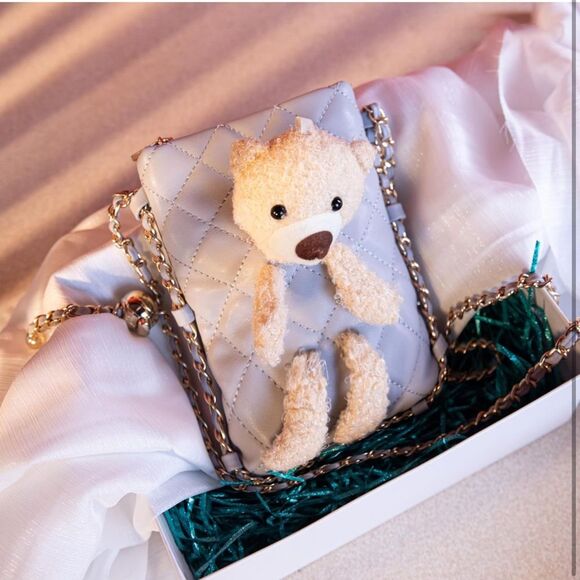 Montana West Crossbody Purse Gray Small Teddy Bear Quilted Bag Chain Strap SM3 - Picture 8 of 9